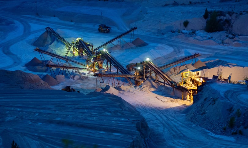 Overhead view of mining site at night