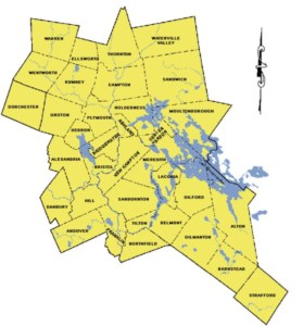 Map showing the communities covered by the Lakes Region Mutual Fire Aid Association.